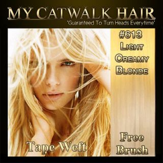 Weft Remy Human Hair Extensions #613 Creamy Blonde 40pc Free Brush