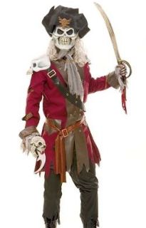 Mens Scary Skeleton Pirate Captain Hook Fancy Dress Halloween Costume