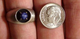 UNIQUE MENS BLUE LINDY STAR SAPPHIRE IN WHITE GOLD SIZE 9 1/4