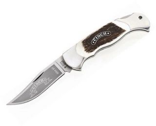 Boker Classic Folding Hunting Knife W/Stag Handle & Cinch Sheath