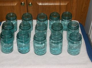 15 Vintage Blue Ball Perfect Mason Pint Jars with 10 Zinc Lids