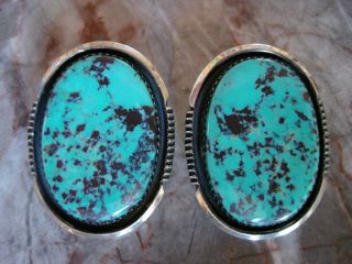Navajo Rare Blue Diamond Turquoise Earrings w/ Large Stones by Will