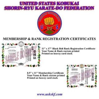 Shorin ryu Karate Certificate & Membership