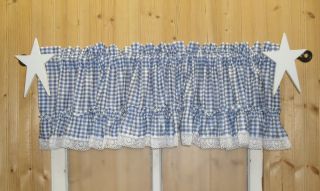 Country Royal Blue and White Gingham Ruffled Valance