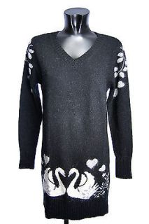 YUMI Womens Sweater Y522 B SWAN LAKE Black Long Knitted Pullover Wool
