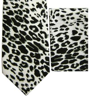 New Leopard animal print polyester neck tie set white