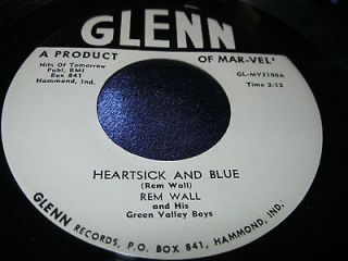 NM Hear Rare Country Bopper 45 Rem Wall Heartsick and Blue on Glenn