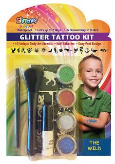 Glimmer Body Art Glitter Tattoo Tattoos Kit The Wild Boy 15 Stencils