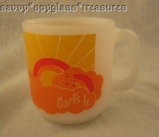 Cute Vintage Advertising Glasbake Mug Carls Jr. Star Sun Rays