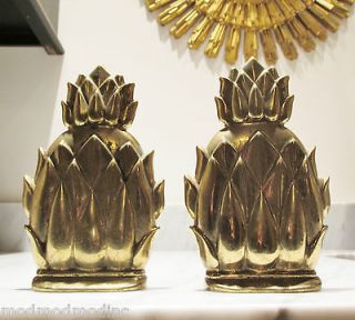 Metalcrafters Newport Brass Pineapple Bookends N8   2 Mid Century