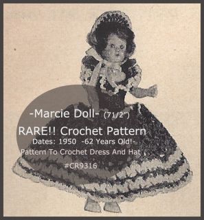 RARE Marcie Doll Crochet Pattern For Dress And Hat Dates1950