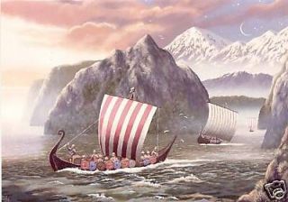 VIKING SHIPS IN FJORD POSTER asatru pagan norse mythology odinism