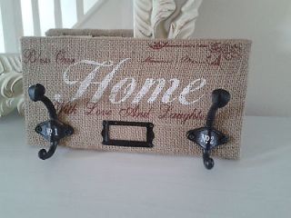 NEW Decorative Iron Wall Hooks on a Home Canvas Plaque   Shabby Chic