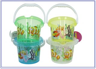BABY BEACH SAND BUCKET FISH DESIGN POURING LIP SEASIDE PIT TOY KIDS