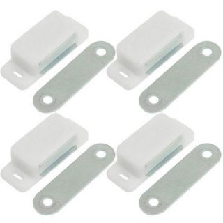 4x White Plastic Shell Magnetic Metal Catch Latch Plate for Cupboard