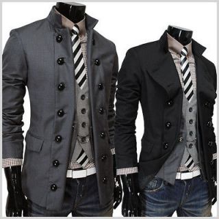 ) THELEES Mens casual Double Breasted 2 Way fitted jacket blazer coat