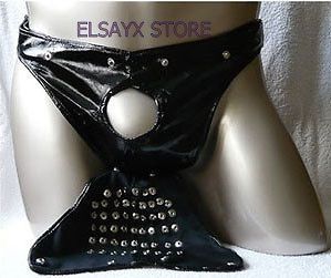 Funny Mens underwear Faux Leather Box thong Harness
