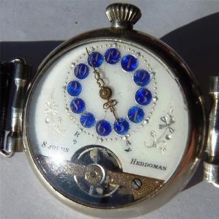 Antique 8 days Hebdomas Grand Prix winner wristwatch c 1900s.Enamel