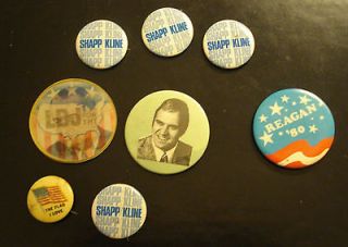 Lot of 8 Vintage Political Buttons Reagan Ohio Rep. Traficant LBJ
