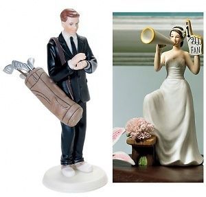 Golf Groom and Fan Cheering Bride Wedding Cake Toppers