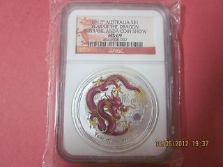 Australian Silver Purple Dragon NGC MS69, Brisbane ANDA Coin 5K Minted