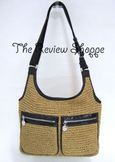 Brighton Brynn Messenger Twister Straw Shoulder Bag Wheat Black