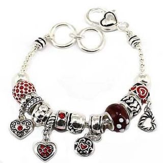 Valentine heart slider charms and murano beads bracelet brighton bay