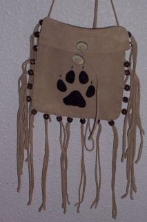 Buckskin Leather Tobacco bag w/ Painted Wolf Paw