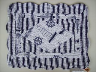 Blue and White Nautical Placemats Quilted Set of Two
