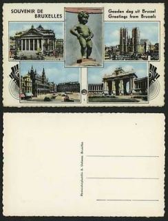 Belgium Old Multiview Postcard BRUSSELS Boy Statue, etc