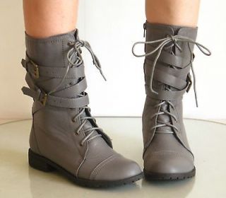 New Womens Mid Calf Gladiator Military Combat Boots
