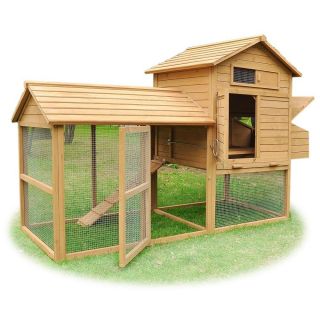 Wood Chicken Coop Hen House Rabbit Backyard Next Box Small Animal Cage