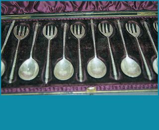 Set of twelve 800 silver Ramekin Forks & Spoons original gift box