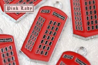 M55 Cute Red Telephone Booth Charm Pendant Wholesale (10 pcs)