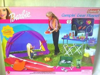 HTF 2001 CAMPIN GEAR BARBIE DOLL PLAYSET WITH COLEMAN TENT COOLER NEW