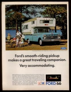 1966 blue Ford Camper Special pickup truck photo vintage print ad