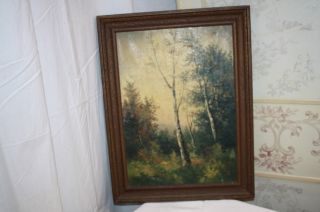 Antique Oil Painting Landscape Green Forest Trees Meadows Signed