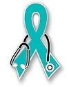 Ovarian Cancer Awareness Teal Ribbon Stethoscope Pin