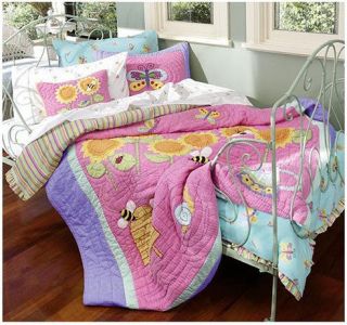 FRECKLES Butterfly Garden Pink Butterflies Flowers SINGLE Quilted