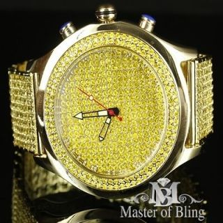 14K YELLOW GOLD FINISH CANARY LAB DIAMOND ICED OUT MENS CUSTOM MADE