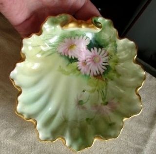 Victorian Gold Trim Hand Painted Pink Daisies Nappy Trinket Pin Dish