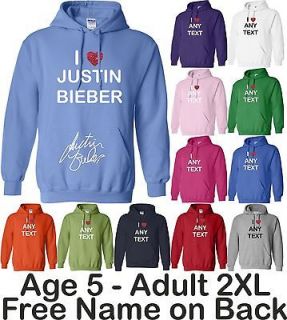 New I love (sparkle heart) Justin Bieber hoodie + signature