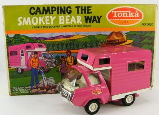 TONKA Mini SCAMPER CAMPER Pink Camping The Smokey Bear Way w/ Box No