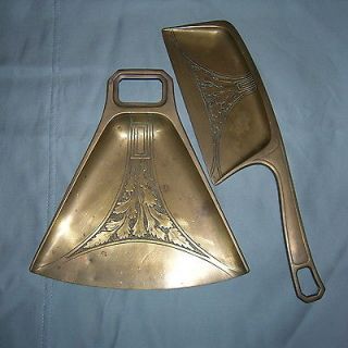 Antique WMF Germany Crumb Tray & Sweeper Comb Brass Stylized Leaves