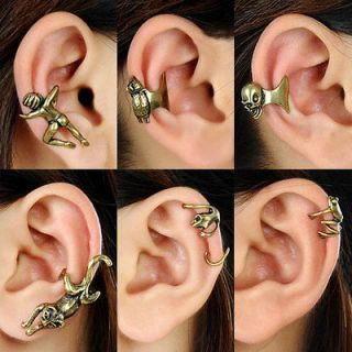 Vintage Bronze ANIMAL SHAPED Cartilage Ear Cuff Wrap Clip Earrings No