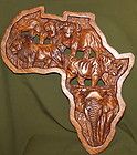 Vintage carving wood jungle animals wall hanging plaque