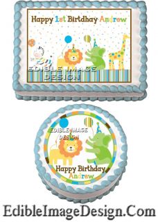 JUNGLE ANIMALS Edible Birthday Party Cake Image Cupcake Topper GIRAFFE