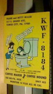 CB radio QSL postcard toilet joke comic Miller 1970s Tower City PA