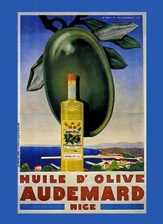 Olive Oil Table Audemard Nice Beach French Cook Vintage Poster Repro
