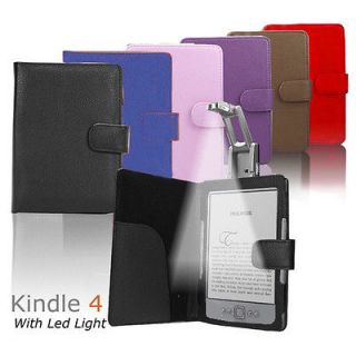 Multi color Leather Case Cover with LED Light for  Kindle 4 4th